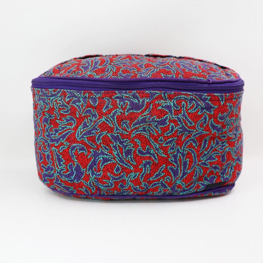 Totes Makeup Bag Women Medium Red Purple Nylon Floral Zipper Padded Lined